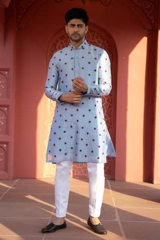 Kaaj Button x AZA Chanderi Silk Tulip Embroidered Kurta Set 