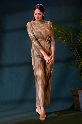 Crimp Metallic Textured Top With Pant