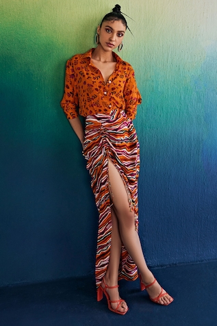 DiyaRajvvir Floral Print Shirt With Skirt