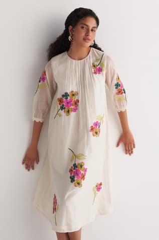 Chanderi Embroidered Woven Dress 