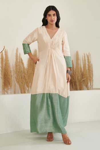 Label Flamingo By Vrinda Silk Color Block Kaftan 
