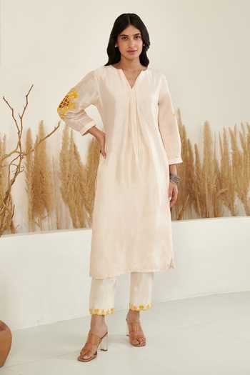 Label Flamingo By Vrinda Silk Placement Embroidered Kurta With Pant 