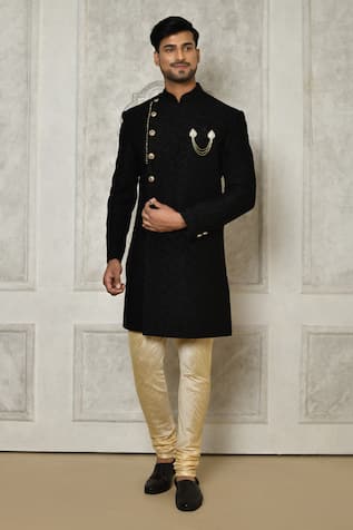 Tonal Leaf Pattern Sherwani With Churidar 