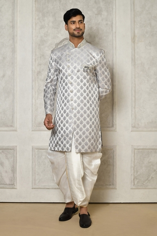 Aryavir Malhotra Swirl Pattern Asymmetric Sherwani With Dhoti Pant