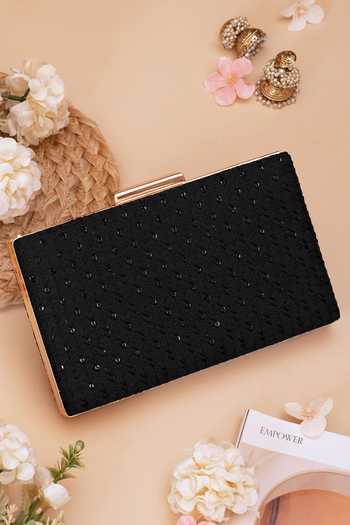 Amyra Noir Sequin Embroidered Clutch 