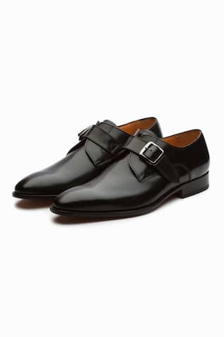 Black Leather Single Monk Strap Shoes 