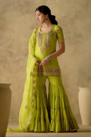 VARUN CHHABRA Dabka Embroidered Kurta Gharara Set 