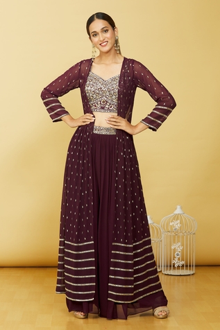 Adara Khan Floral Embroidered Jacket Palazzo Set