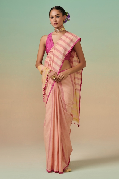 Dressfolk Cotton Stripe Handwoven Saree