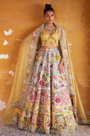 Varun Bahl Flower Swarvoski Embroidered Lehenga Set 