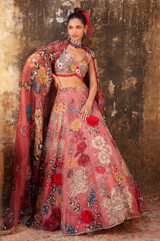 Varun Bahl Floral Print Bridal Lehenga Set 