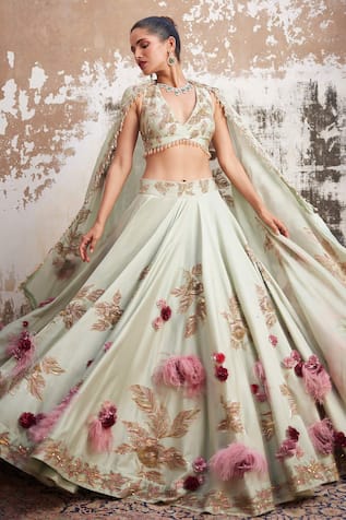 Varun Bahl Floral Corsage Embroidered Bridal Lehenga Set 