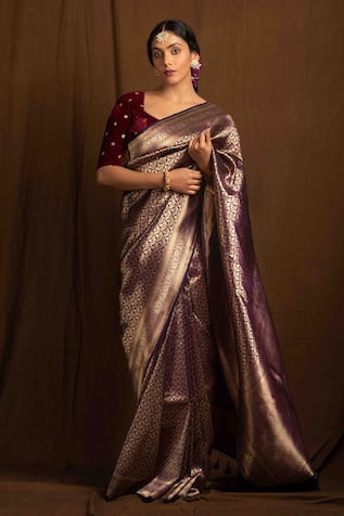 Handloom Saree with all Over work on the Saree - Marlin Blue and Purpl -  ArtisanSoul
