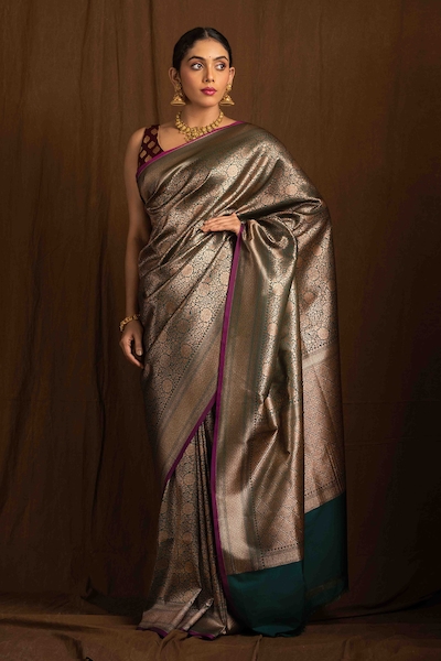 Grey Saree Bollywood Sari Indian Silk Saree Designer Party Wear Wedding Sari