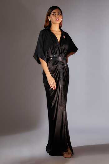 Masumi Mewawalla Black Embroidered Shirt Dress With Belt 