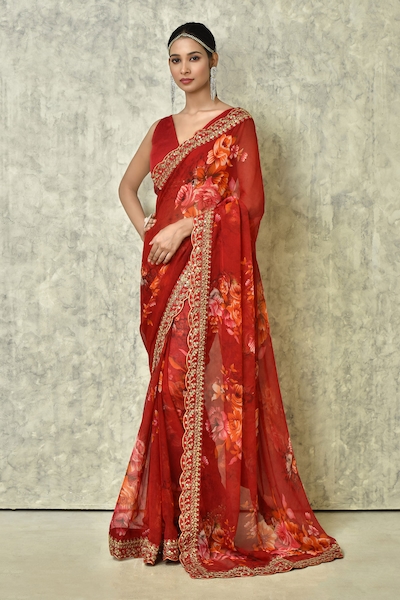 Peach Silk Saree with Colour Blocked Palla – Naina Jain