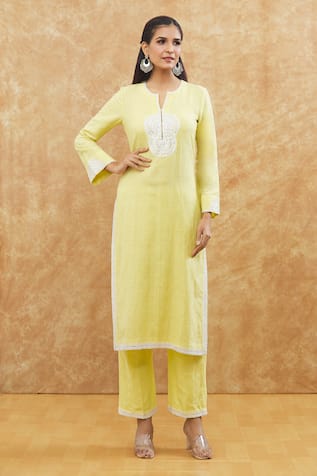 House Of TA-YA Linen Placement Embroidered Kurta With Pant 