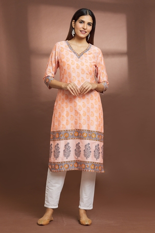 Adara Khan Floral Print Straight Kurta & Pant Set