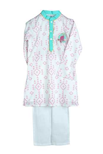MI Dulce AN'YA Geometric Hand Print Kurta Set 