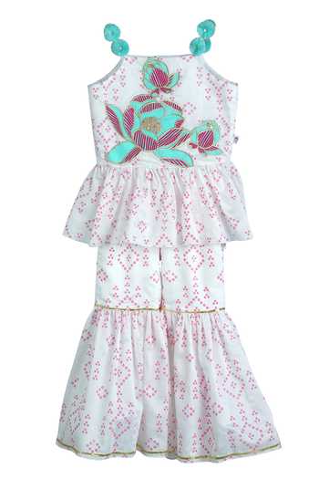 MI Dulce AN'YA Bandhani Pattern Peplum Kurta With Sharara 