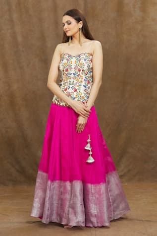 Samyukta Singhania Floral Embroidered Corset With Ombre Lehenga 