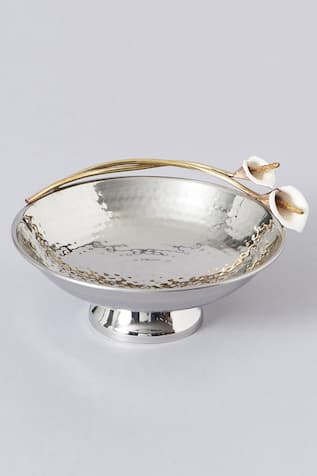 Stainless Steel & Brass Floral Fruit Bowl 