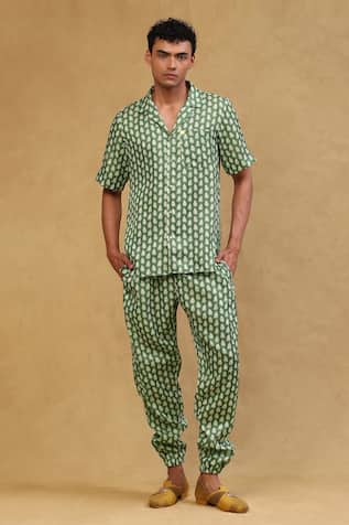 Leaf Print Shirt & Pant Set For Kids