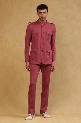 Mandarin Collar Jacket & Pant Set For Kids