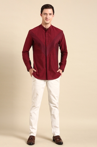 Mayank Modi - Men Mandarin Collar Full Sleeve Shirt