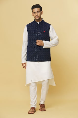 Indigo Blue Sequin Embroidered Nehru Jacket 