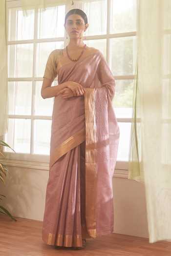Five Point Five Chanderi Cotton Striped Saree With Running Blouse 