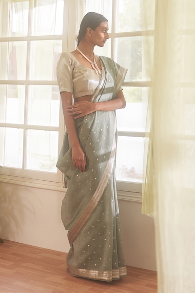 FIVE POINT FIVE Geometric Border Saree With Running Blouse