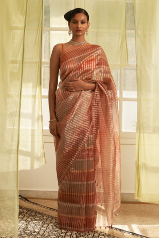 FIVE POINT FIVE Kora Striped Saree With Running Blouse