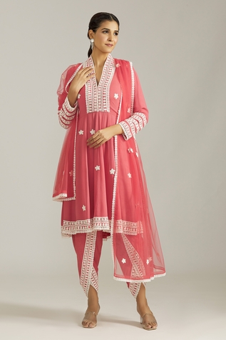 Priyaa Dori Thread Embroidered Short Anarkali Dhoti Pant Set