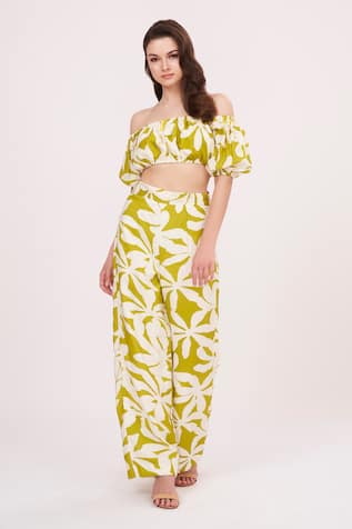 House Of Varada Geometric Print Off-Shoulder Top & Palazzo Set 