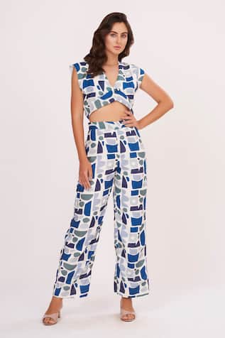 House Of Varada Geometric Print Muslin Top & Pant Set 