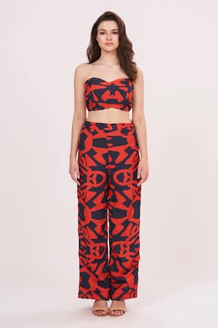 House Of Varada Abstract Printed Tube Top & Pant Set 
