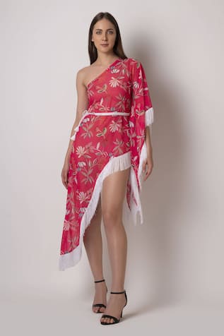 House Of Varada Floral Printed One Shoulder Dress 