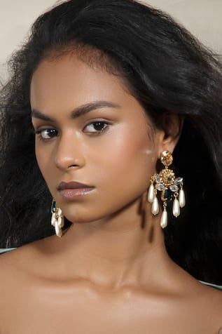 Pearl Petal Embellished Dangler Earrings 
