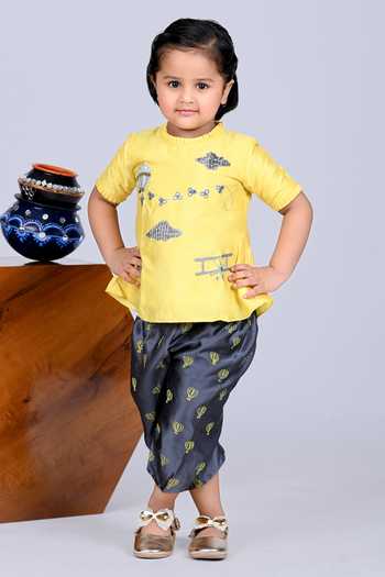 Little Brats Embroidered Peplum Top & Dhoti Pant Set 