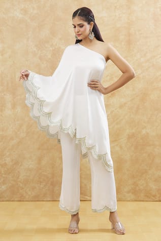 House Of TA-YA Asymmetric Scallop Trim Tunic With Pant 