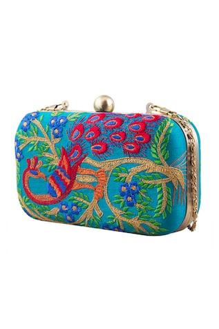 Peacock Hand Embroidered Clutch 