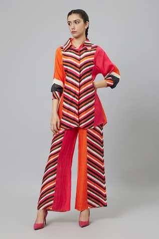 SVA by Sonam & Paras Modi Color Block Graphic Print Oversized Shirt & Pant Set 