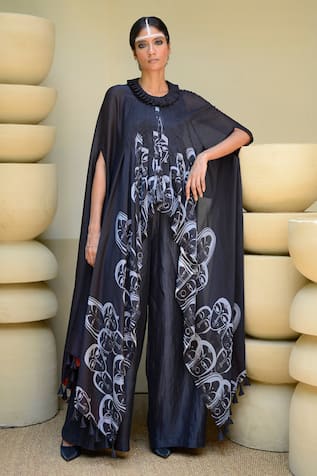 Ekru Boho Figurine Print Kaftan & Palazzo Set 