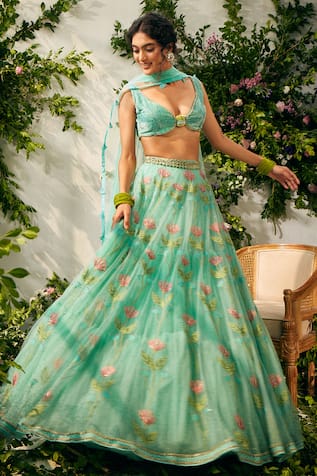 Tuhina Srivastava Embroidered Lehenga Velvet Blouse Set 