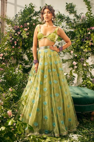 Tuhina Srivastava Resham Flower Embroidered Lehenga Set 
