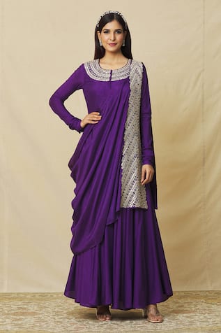Gota Embroidered Anarkali With Draped Dupatta 