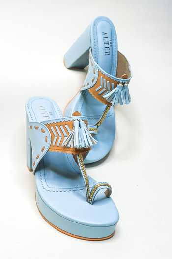 The Alter Powder Blue Tassel Block Heels 
