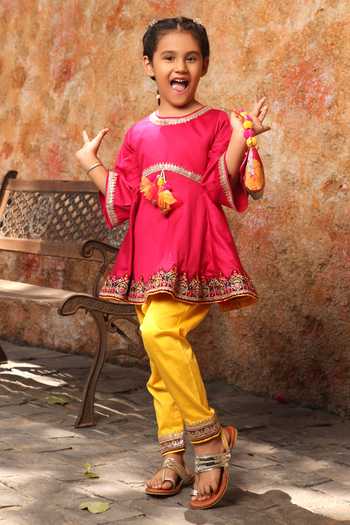 FAYON KIDS Border Embroidered Kurta & Salwar Set 