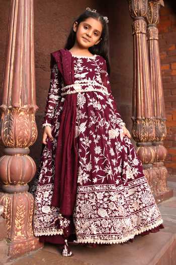 FAYON KIDS Floral Parsi Work Anarkali Set 